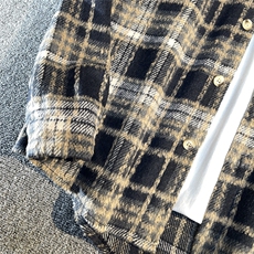 深藏青色毛呢格子衬衫男款秋冬季潮牌cleanfit法兰绒长袖衬衣外套，男装衬衫，电商B413-1