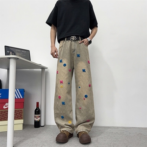 潮牌美式做旧水洗牛仔裤男复古宽松阔腿百搭春夏拖地裤NK074-P50图片