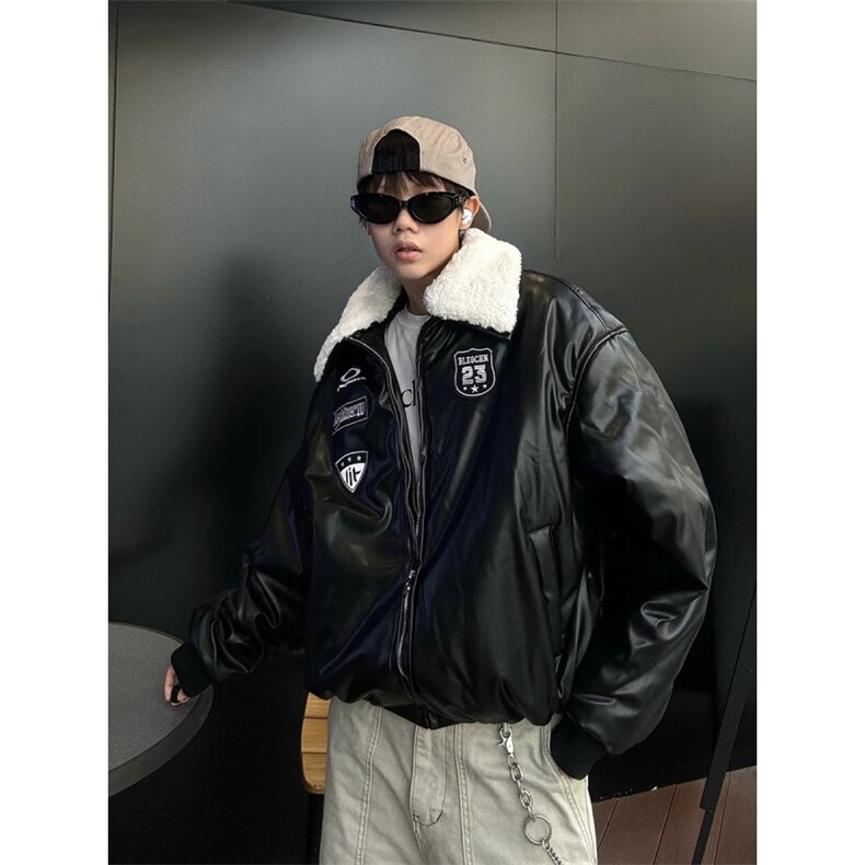 【网图现货】冬季加厚PU皮刺绣保暖棉服M68/P100,男装夹克,星座205-3