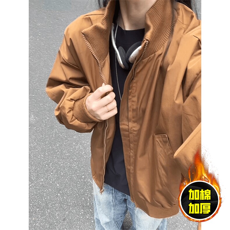 棉衣5W件现货冬季美拉德立领飞行夹克廓形高街棒球服加棉加厚外套,男装夹克,电商A486