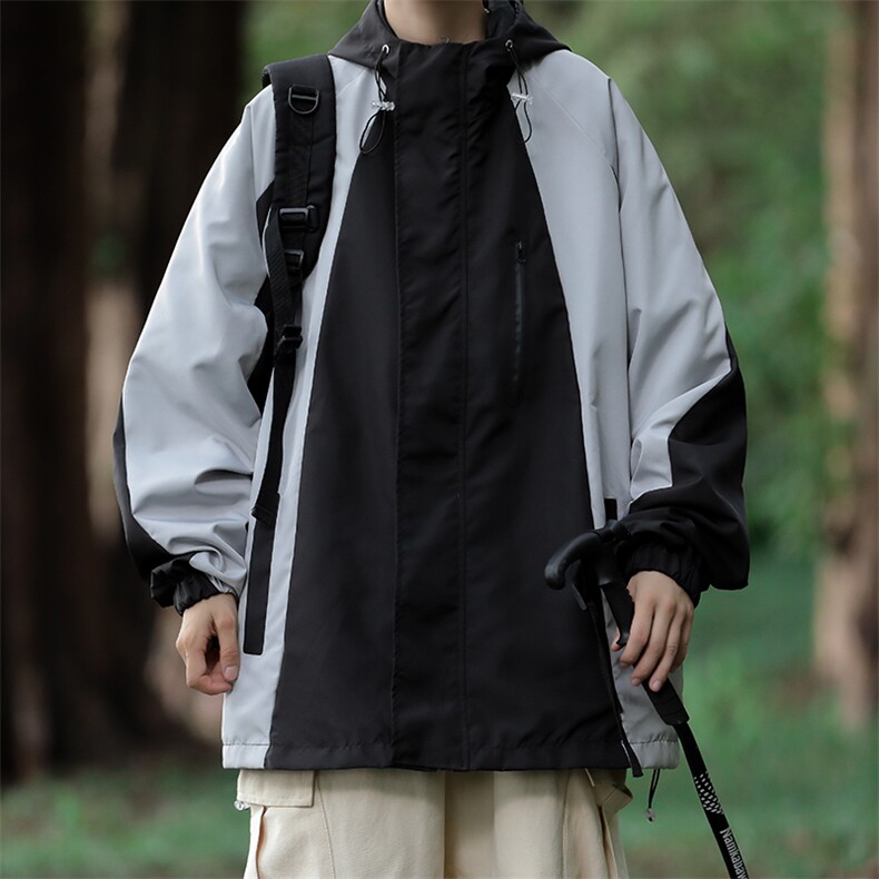 高品质秋款男连帽工装拉链拼色冲锋衣休闲外套JK127P60,男装夹克,星座1013-1