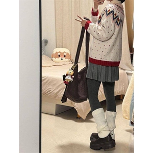 万圣节狂欢~红色费尔岛勾花复古圆领毛衣女秋冬款宽松保暖针织衫图片