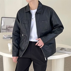 港风秋款男夹克衫工装大口袋拉链开衫皮外套jk0025P75，男装夹克，星座1013-1