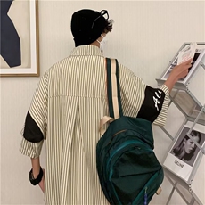 夏季五分袖休闲宽松条纹翻领衬衫C752p35，男装衬衫，星座1013