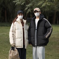 冬季港风三条杠撞色连帽棉衣加绒加厚拼色加厚棉衣外套MY6088P90，男装棉衣，电商A128