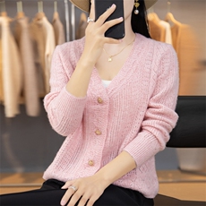 新款镂空针织衫纯色单排扣时尚百搭开衫，女装针织衫/毛衣，京坤羊绒