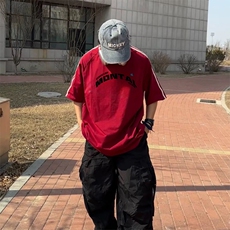 抖音得物高品质二开240克宽松纯棉美式潮牌三条杠织带短袖T恤，男装T恤，电商A486-1