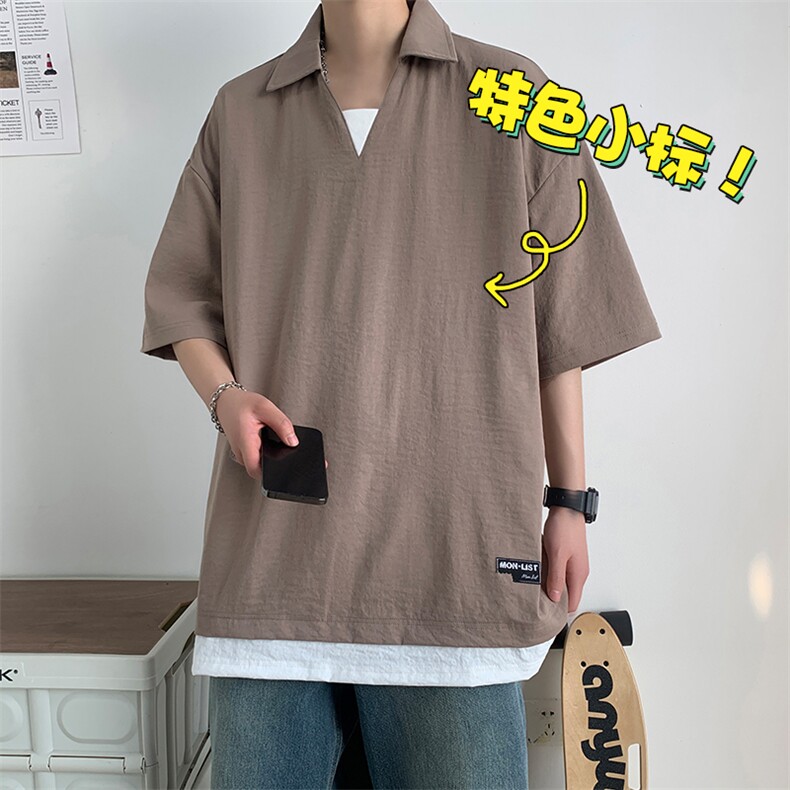 冰氧仿棉短袖港风白墙体恤休闲百搭纯色POLO衫男上衣TC3143-P35图片