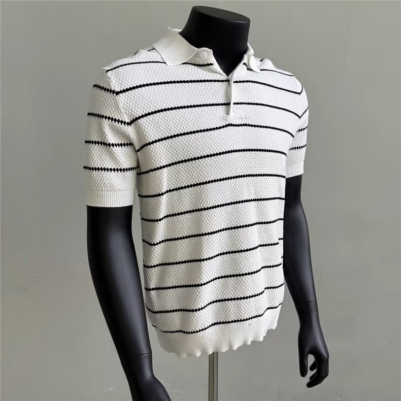夏季纯棉翻领短袖男菠萝纹条纹polo衫针织衫男士时尚休闲百搭T恤,男装Polo衫,星座506A