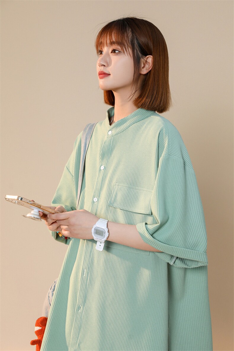 C6062/P45中性风冰丝高品质垂感宽松短袖衬衣男女衬衫潮大码控68,男装衬衫,电商A141