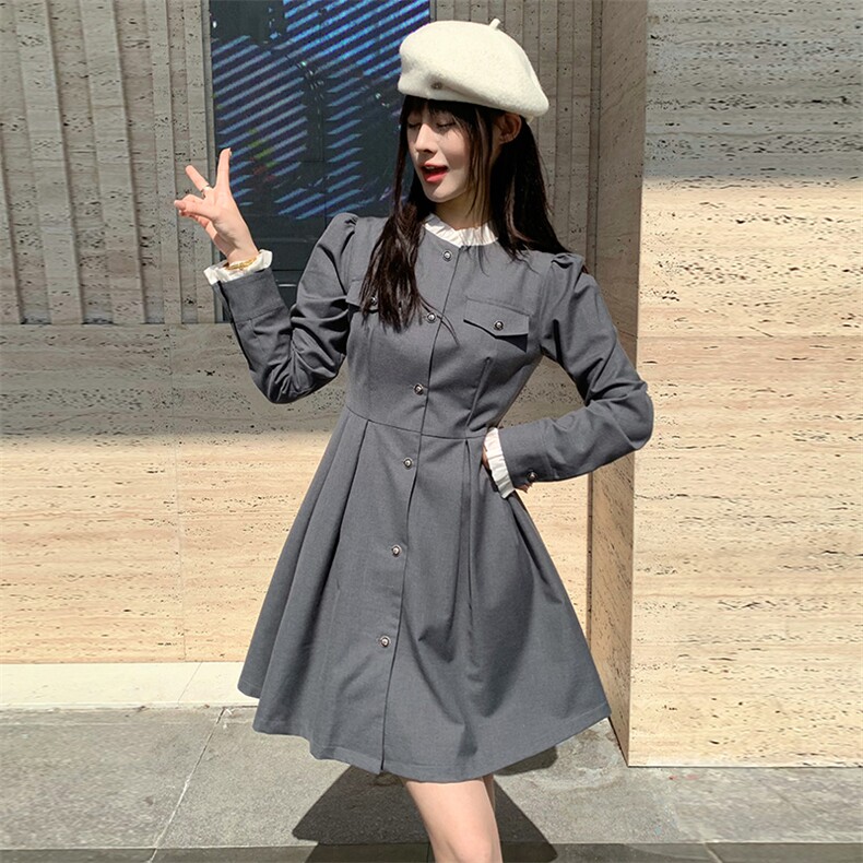 现货2024年春季新款女时尚气质优雅拼木耳边显瘦网红连衣裙,女装连衣裙,煊芮熙