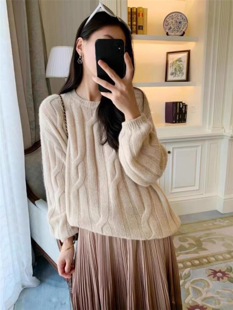 时尚百搭女士羊毛衫秋冬新款宽松显瘦纯色针织毛衣,女装羊毛衫,思途羊绒