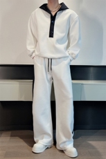 抖音春装撞色牛仔拼接连帽卫衣宽松弯刀裤套装男潮TZ279-P158，男装休闲套装，电商B267
