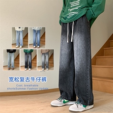 2025秋冬新款牛仔裤男款港风松紧腰垂感百搭阔腿宽松118-特P38，男装牛仔裤，星座1006