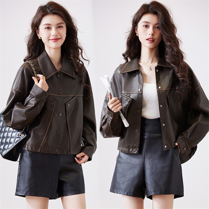 黑色甜酷机车风休闲皮衣外套女2025年春季新款小个子百搭PU皮夹克，女装皮衣，潮流依族
