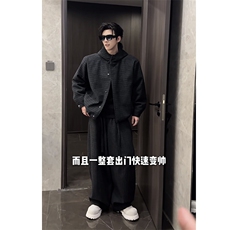 抖音高级保暖连帽棉服外套弯刀裤套装TZ353上衣135裤子78网图，男装棉衣，电商B267