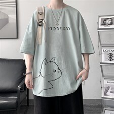 YT26149-P30亚短袖t恤男大码五分袖男宽松七分袖港风模特，男装T恤，电商A040