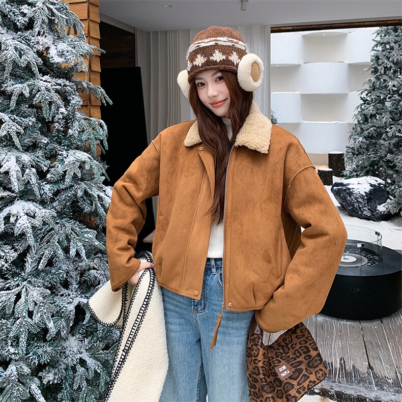 新品加厚麂皮绒羊羔毛外套-p215-k385,女装派克服,2D075