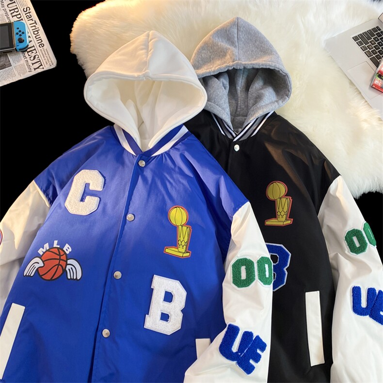 假两件连帽情侣装棒球服夹克棉衣棉服棉袄男女外套3317-P90控138,男装夹克,星座207