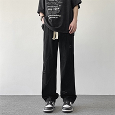 A316-1-K1228P68控882025夏季新款破洞拼接直筒裤潮流牛仔裤，男装牛仔裤，星座906（原电商a316-1）