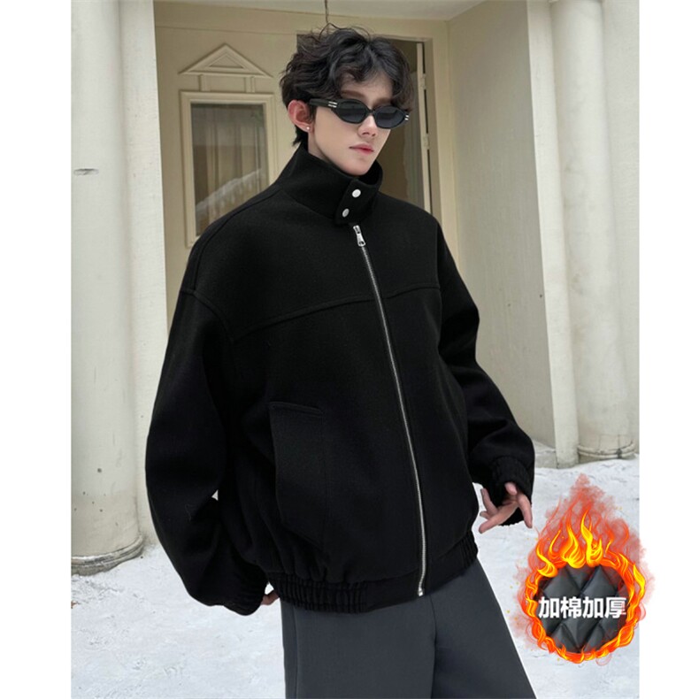 加棉加厚复古立领毛呢夹克痞帅宽松百搭情侣外套504-F68-P70控108，男装毛呢大衣，星座504