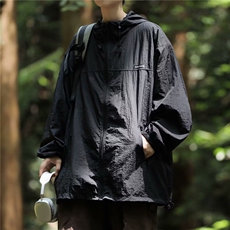 夏季薄款防晒衣男户外纯色冲锋衣外套美式高街痞帅连帽防晒服夹克，男装夹克，星座506A