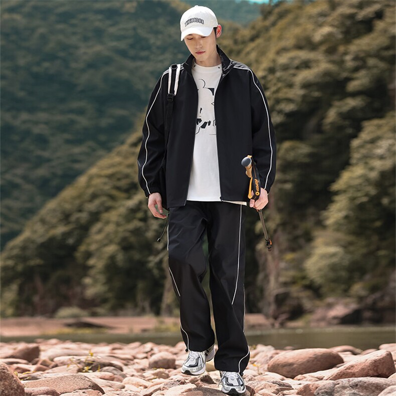 秋季新款主推大码港风情侣户外登上休闲运动夹克卫裤套装D06P75图片