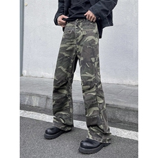 B221美式ins高街暗黑拉链休闲迷彩牛仔裤LK24156-P65控88，男装牛仔裤，电商B221