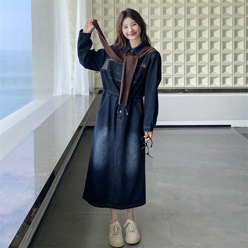 春季新款牛仔连衣裙女中长款显瘦宽松百搭时尚潮流女装,女装连衣裙,秋水欣儿