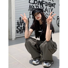 美式阔腿伞兵工装裤男女宽松复古休闲裤潮牌长裤束脚WLG8433-P40，男装休闲裤，星座1008