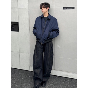 P15-P55 藏蓝色美式复古短款外套男cleanfit风高级感痞帅棒球服图片