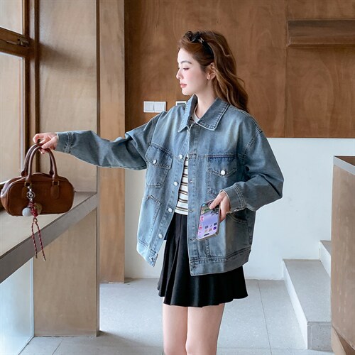 2026年春季休闲宽松时尚短款百搭牛仔外套，女装牛仔外套，文熹诺