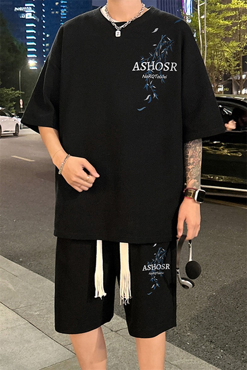 套装！华夫格套装短袖T恤短裤男TZ201-特P38,男装T恤,电商B367