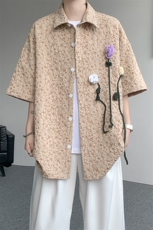 夏季法式小众肌理感衬衫短袖原创立体花朵衬衣多巴胺外套男CS531，男装衬衫，电商D206-1