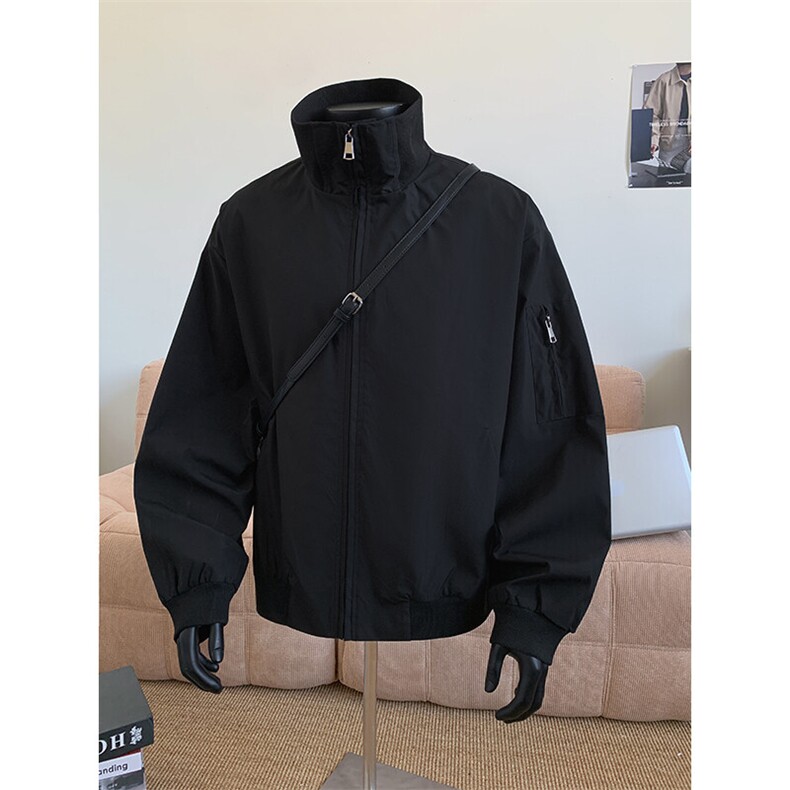 JK5018/P65春装新款纯色个性短款设计立领飞行员夹克男潮流外套，男装夹克，电商A141