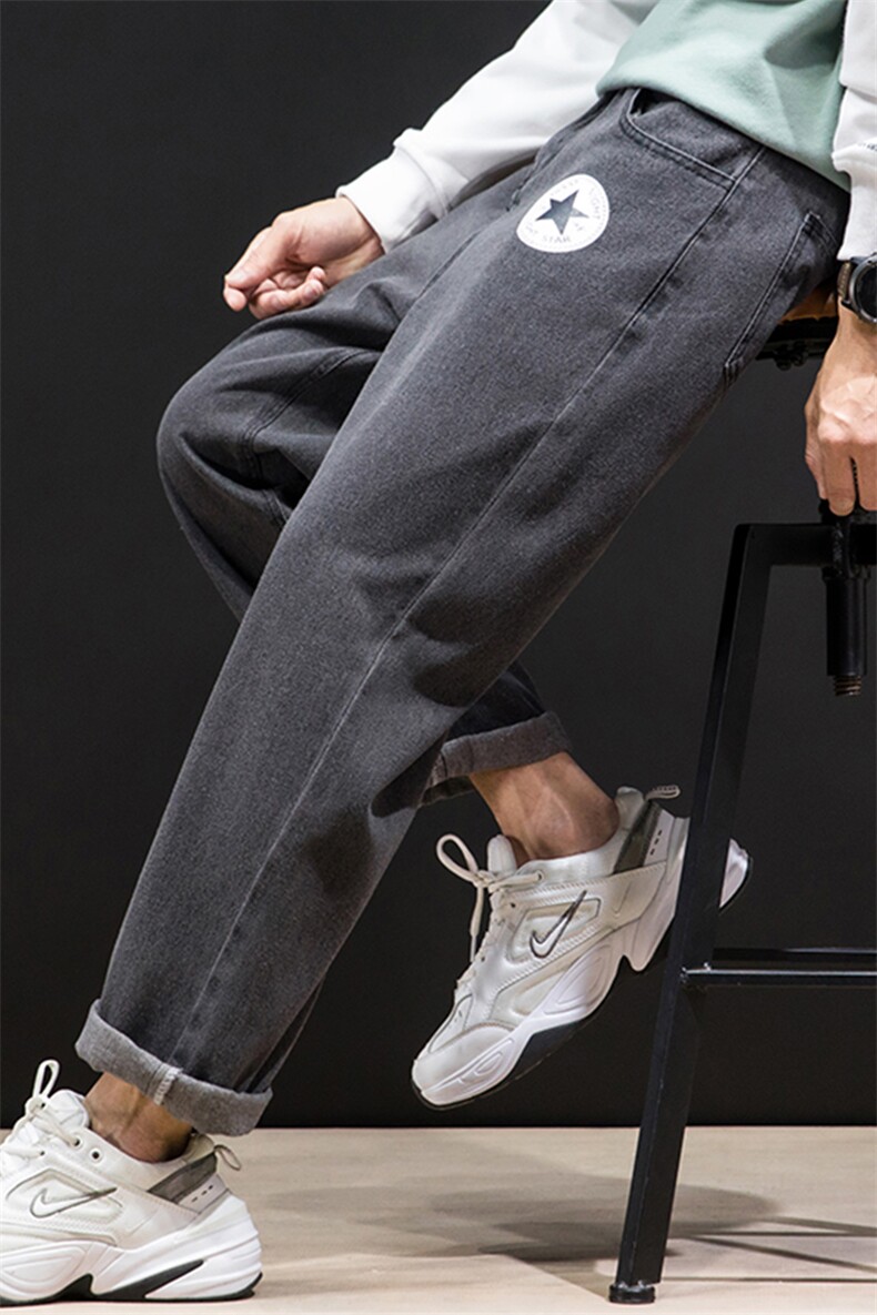 NK46008-P45加绒-P55百搭牛仔裤男士宽松九分裤男直筒裤子男,男装牛仔裤,电商A040A