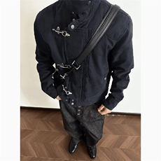 26春装高品质工艺老钱风翻领夹克外套男女潮牌金属扣工装宽松上衣，男装夹克，电商A443