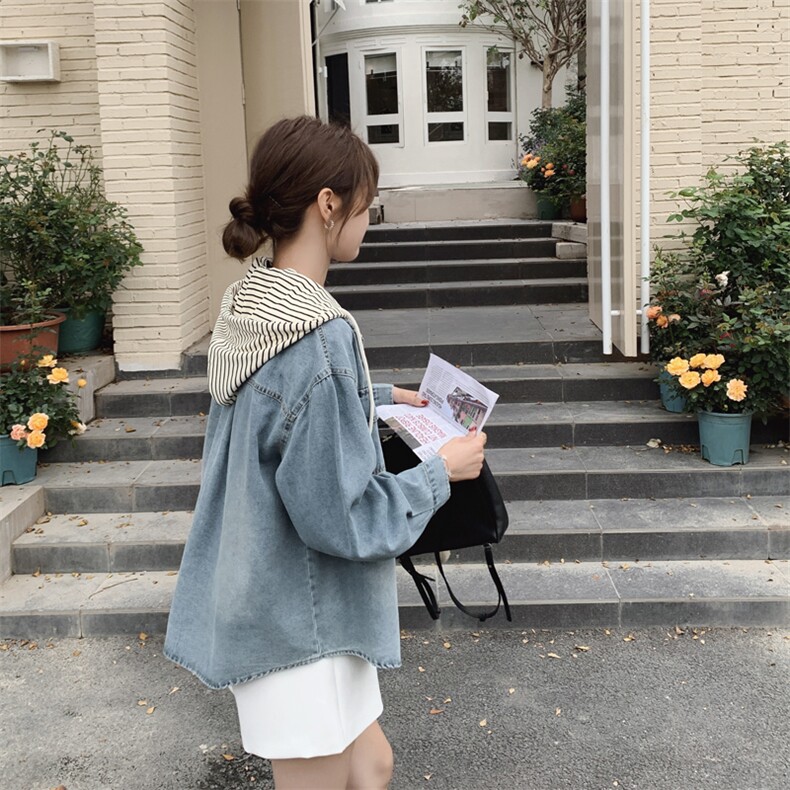 正品女装官方夏2025春季新款休闲百搭上衣复古可脱卸帽女士牛,女装短外套,豆豆家