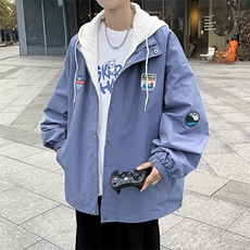 假两件外套男冲锋衣春秋季情侣款潮牌港风连帽秋冬夹克W4495-P55，男装夹克，星座412-3