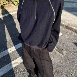 春秋新款肌理立领半拉链卫衣男高档潮流宽松百搭重磅休闲长袖上衣图片