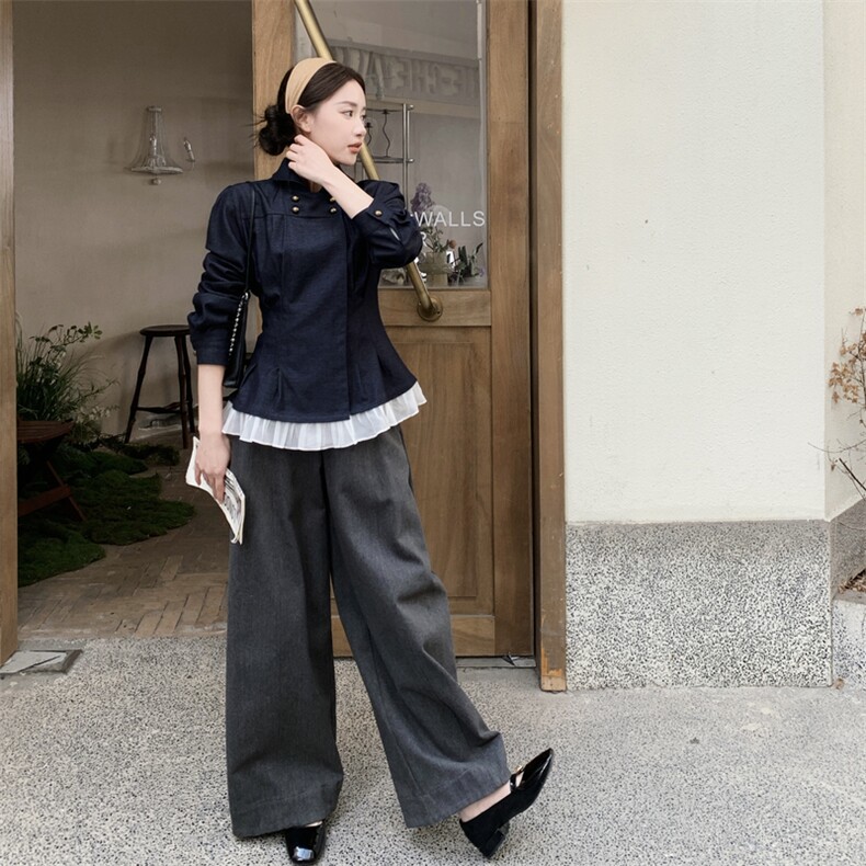 现货主推牛仔拼接压邹牛仔衬衣裙p125-k198,女装衬衫,丝露怡语