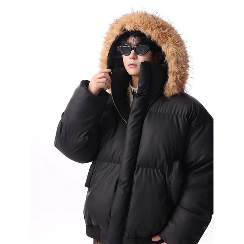 PU皮棉服男连帽毛领棉衣帽子可拆卸毛领可拆卸MF668-特P88无差价图片