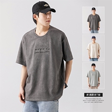 2024夏季新款麂皮绒凹凸字母印花宽松圆领短袖T恤T2305-P35，男装T恤，星座914-3