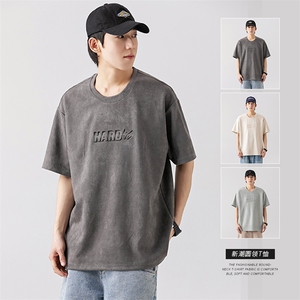 2024夏季新款 麂皮绒凹凸字母印花宽松圆领短袖T恤 T2305-P35图片
