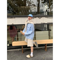 日系复古工装口袋长袖衬衫男女春秋中性风休闲宽松百搭衬衣外套潮，男装衬衫，星座506A