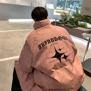 港风PU皮复古做旧可拆卸四芒星胸针设计棉衣男MY77721P128控168图片