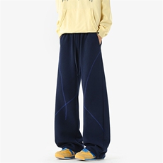 港风新款320g重磅华棉撞色明线宽松潮流弯刀裤男K24014-特P35控68，男装休闲裤，电商A001