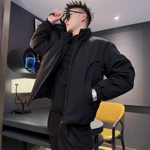 AY129/P178控238冬季社会小伙立领保暖结构工装羽绒棉服男黑首图片