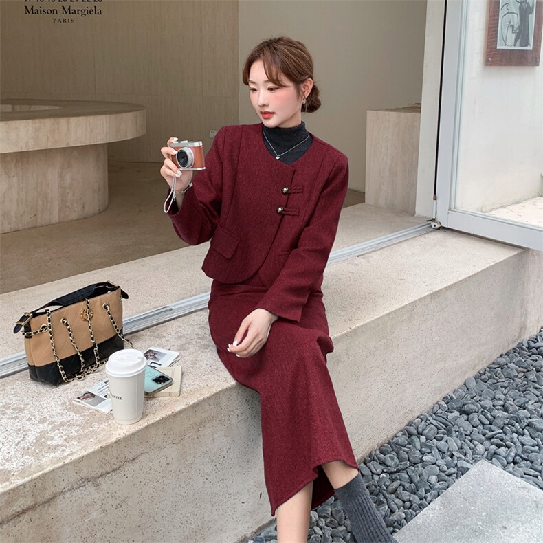 2025冬季时尚套装毛呢两件套女装女士精品套装工作制服,女装套装/套裙,欧黛芙妮