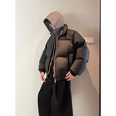 现货假两件PU皮连帽棉衣ZM0167-P88，男装棉衣，星座313A(原308A-2)